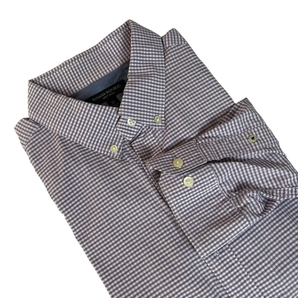 Banana Republic Soft Wash 100% Cotton Button-Up‎ Shirt Mens XL Purple Preppy